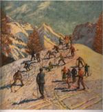 Alexander Weise (1883-1960), Deutschland: Skikurs, 1929.
Farbige Zeichnung, 19,5 x 18cm, Titelbild der Zeitschrift »Der Winter«, Heft 11/1928/29