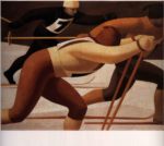 Lothar Zitzmann (1924-1977), Deutschland: Skiläuferinnen, 1972.
Öl und Tempera aufHartfaser, 120 x150 cm, Kunstbesitz der Universität Leipzig, Deutschland