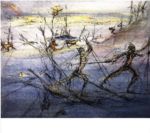 Dagmar Ranft-Schinke (* 1944). Deutschland: Winterfreuden.
Aquarellierte Radierung, 15X20 cm, Kunstbesitz der Universität Leipzig, Deutschland