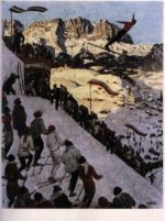 Alfons Walde (1891-1958), Österreich: Grubschanze bei Kitzbühel, 1925.
Tempera auf Karton, 56 x45 cm, Privatbesitz.