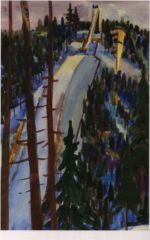 Manfred Riedl (1924-1999), Deutschland: Schanze am Rennsteig, 1965.
Aquarell, 61X42 cm, Privatbesitz